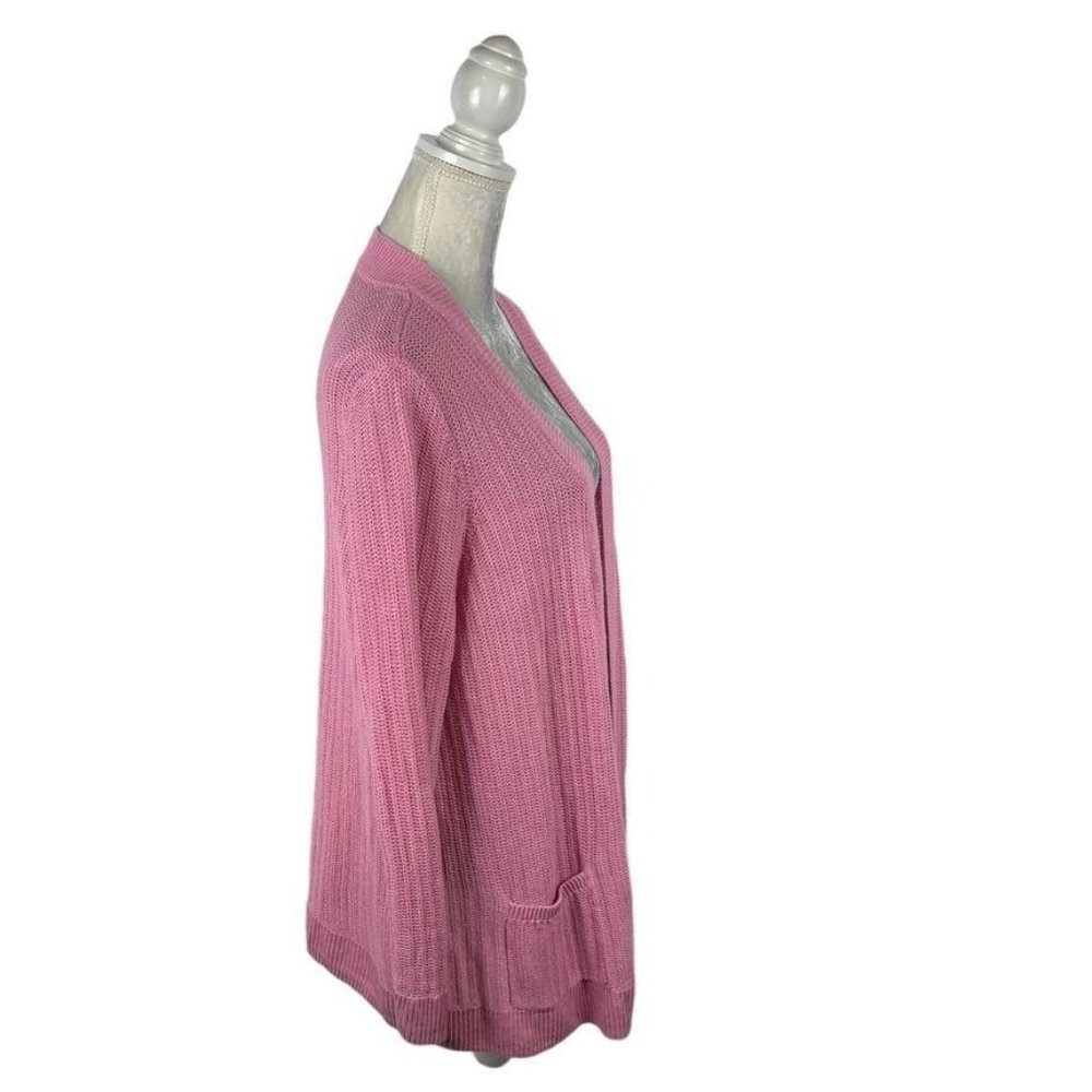 Talbots Woman Petites Open Front Pink‎ 100% Linen Cardigan Sweater Pockets 3XP - Picture 4 of 7